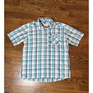 Simms Short Sleeve Plaid Button Up Shirt Mens XL Blue Performance Fishing